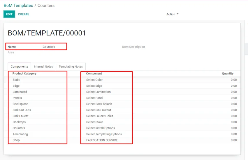 create BoM using odoo
