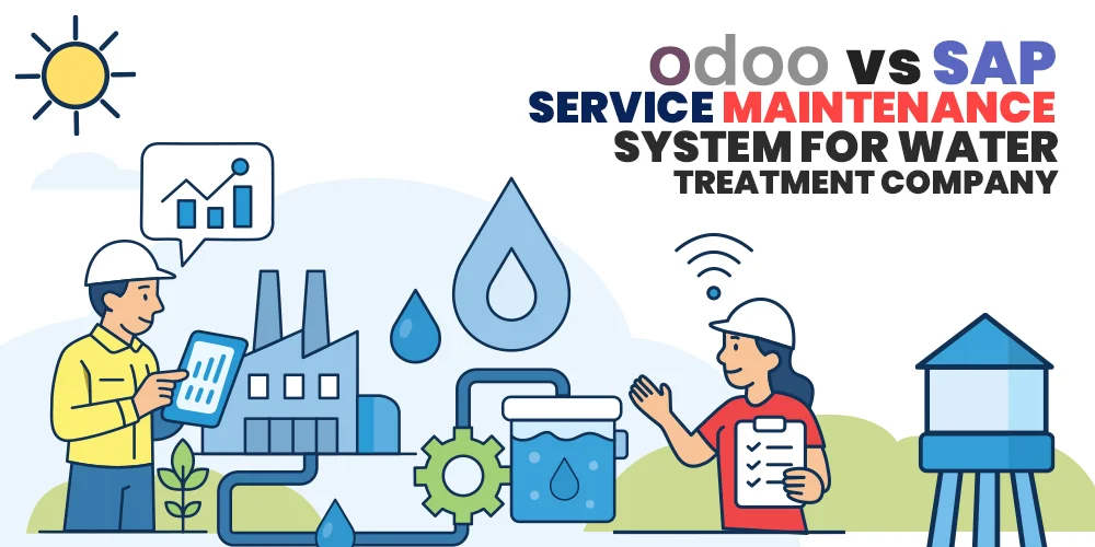 technician servicing water filtration unit using tablet erp